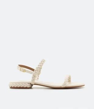 SANDÁLIA RASTEIRA COM SALTO FLAT E TIRAS TRANÇADAS BRANCO