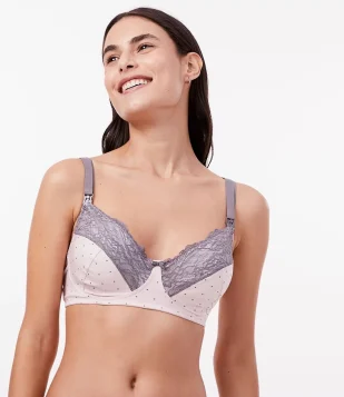 SUTIÃ MATERNIDADE EM ALGODÃO COM ESTAMPA POÁ E RENDA CONTRASTANTE ROSA