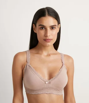 SUTIÃ MATERNIDADE EM ALGODÃO COM RENDA SEM BOJO E ARO LOVE SECRET BEGE