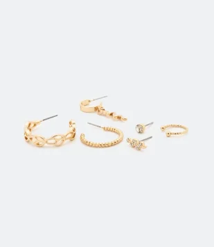 KIT 06 BRINCOS PIERCINGS EM METAL EM DIFERENTES FORMATOS DOURADO