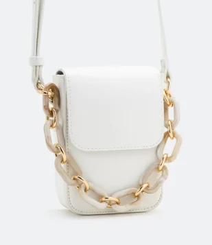 BOLSA PORTA CELULAR COM CORRENTE ACRÍLICA BRANCO