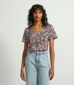 BLUSA EM VISCOSE ESTAMPA FLORAL PRETO