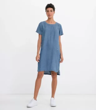 VESTIDO LISO JEANS MANGA CURTA AZUL
