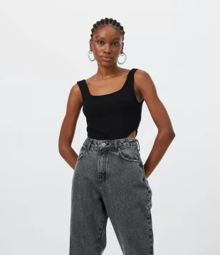 BODY REGATA EM RIBANA COM CAVA ASA DELTA PRETO