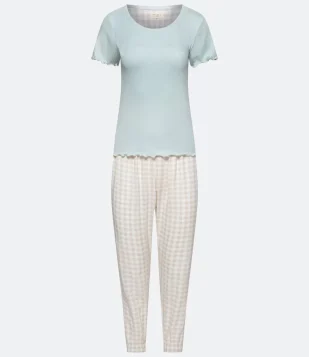 PIJAMA LONGO EM VISCOLYCRA COM BLUSA MANGA CURTA E CALÇA JOGGER VERDE