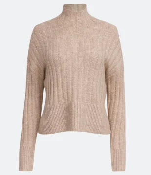 BLUSA CURTA CANELADA COM MEIA GOLA BEGE