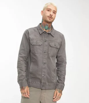 JAQUETA TRUCKER EM SARJA COM BOLSOS CINZA