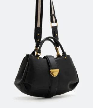 Bolsa Satchel Desestruturada com Alça Gorgurão Preto