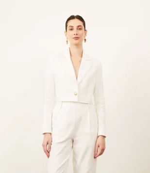 BLAZER CROPPED EM ALGODÃO COM BOTÃO ÚNICO BRANCO