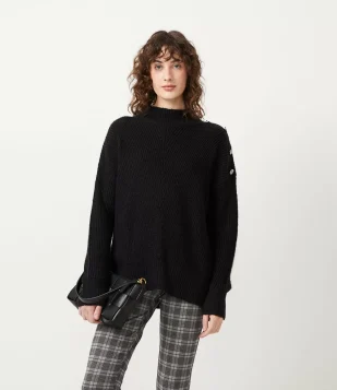 BLUSA EM TRICÔ COM GOLA ALTA E BARRA MULLET PRETO