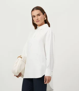 CAMISA ALONGADA EM VISCOSE COM BARRA MULLET BRANCO