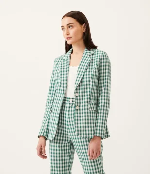 BLAZER ALONGADO COM ESTAMPA XADREZ E FECHAMENTO EM BOTÕES VERDE