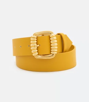 CINTO MÉDIO COM FIVELA TRABALHADA VINTAGE AMARELO