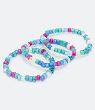 KIT 3 PULSEIRAS EM ACRÍLICO COM MIÇANGAS COLORIDAS MULTICORES