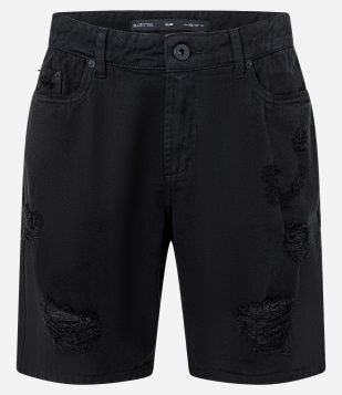 Bermuda Slim Destroyed com Puídos e Bolso Preto Azulado