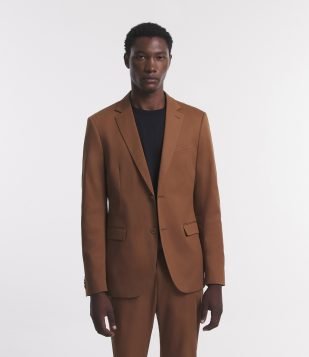 Blazer Slim em Sarja com Gola Lapela e Bolsos Marrom