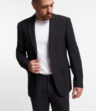Blazer em Tricoline Texturizados com Lapelas Preto