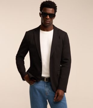 Blazer em Tricoline com Leve Textura Preto