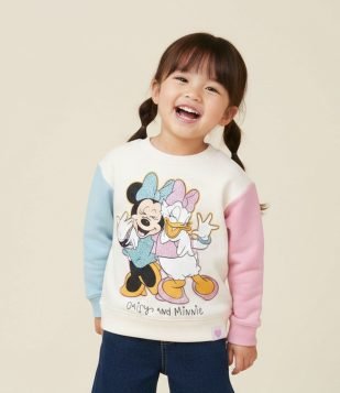 Blusão Infantil com Estampa Minnie e Margarida - Tam 1 a 6 Anos Bege, rosa e azul
