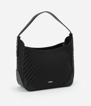 Bolsa Hobo Média com Textura Embossed Preto