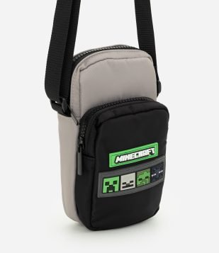 Bolsa Infantil Transversal com Estampa Temática Minecraft Preto
