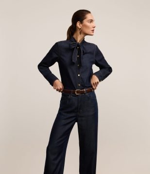 Calça Reta em Jeans Raw com Cintura Alta Azul