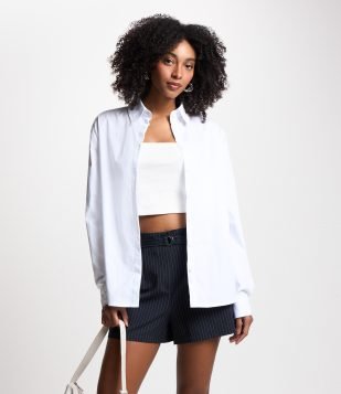Camisa Básica Alongada em Tricoline Branco
