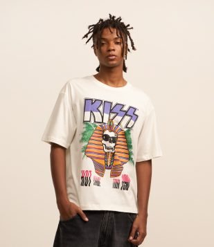 Camiseta Boxy em Algodão com Estampa Kiss Branco