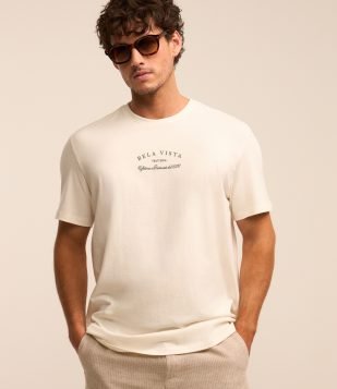 Camiseta em Algodão com Estampa Lettering Branco