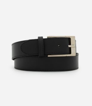 Cinto Médio em Couro com Fivela Quadrada Preto