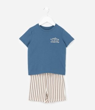 Conjunto Infantil em Algodão com Estampa de Foca - 1 a 6 Azul