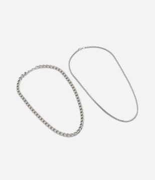 Kit 02 Colares com Correntes Variadas Prata