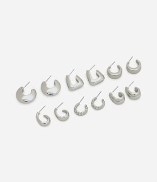 Kit 06 Argolas em Metal com Modelos Diversos Prata