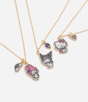 Kit 3 Colar Infantil Metal Infantil Hello Kitty - Tam Único Multicores