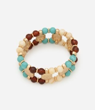 Pulseira com Peças Resinadas e Metal Multicores