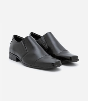 Sapato Slip On Tradicional em PU com Bico Quadrado Preto