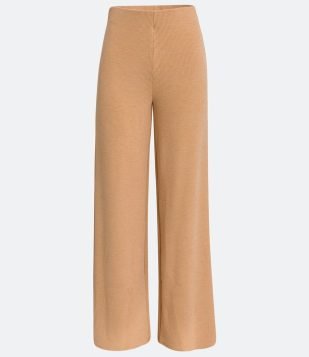 Calça Pantalona em Veludo com Textura Canelada Marrom