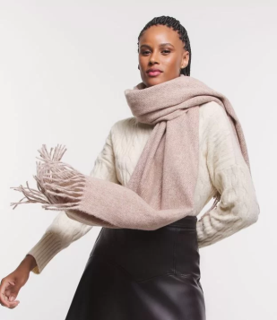 Cachecol Com Franjas Em Tricot Marrom