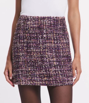 Saia Curta Em Tweed Com Zíper Nas Costas E Estampa Xadrez Multicores