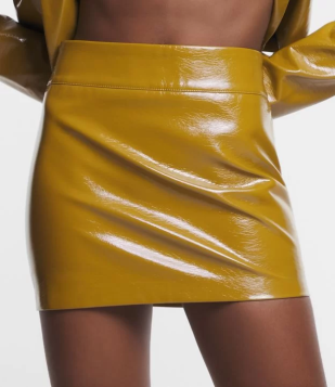 Mini Saia Em Vinil Com Zíper Lateral Amarelo