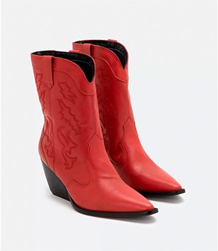 Bota Western em Couro com Cano Médio Vermelho