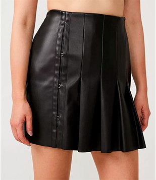 Saia com Pregas com Colchetes na Lateral Preto 