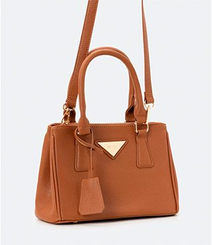 Bolsa Transversal Satchel com Alça de Mão e Detalhe Frontal Marrom
