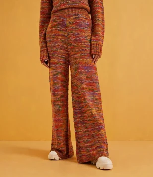 CALÇA PANTALONA EM TRICÔ COM LISTRAS LARANJA