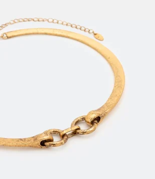 GARGANTILHA EM METAL CHOKER RÍGIDA COM ELO VINTAGE DOURADO