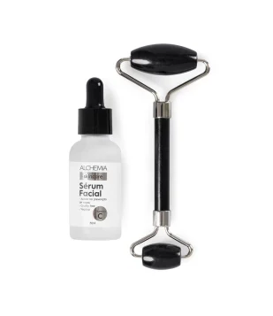 KIT FACIAL MASSAGEM E HIDRATAÇÃO COM SÉRUM VITC + ROLO DE PEDRA NATURAL OBSIDIANA ALCHEMIA 101,5