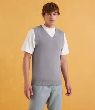 COLETE EM TRICÔ COM TEXTURAS AZUL