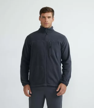 BLUSÃO ESPORTIVO COM FECHAMENTO EM ZÍPER E BOLSOS PRETO