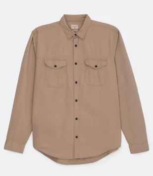 CAMISA EM SARJA COM MANGAS LONGAS E BOLSOS BEGE