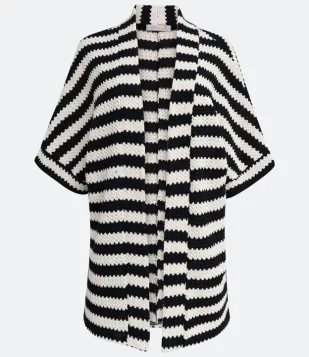 KIMONO ALONGADO EM TRICÔ LISTRADO COM MANGA CURTA AMPLA PRETO